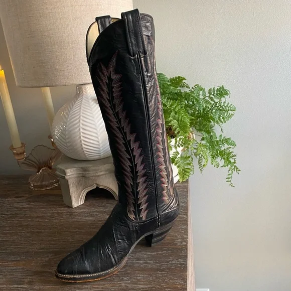 LARRY MAHAN Vtg Eel Skin Exotic Tall Knee High Cowgirl Cowboy Western Boots 6.5B - Picture 14 of 16